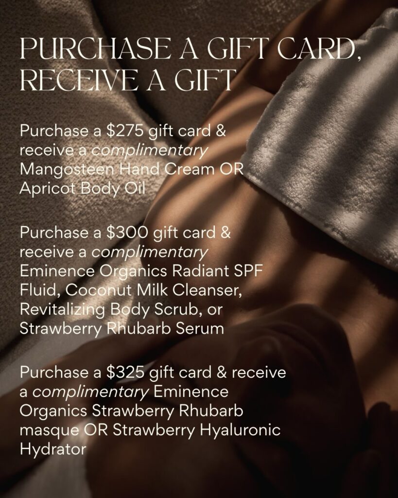Spa gift card promotion with complimentary skincare products